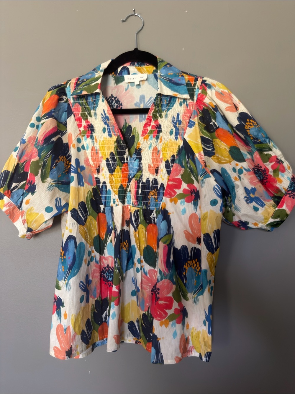 entro Multicolor Floral Smocked V-Neck Blouse